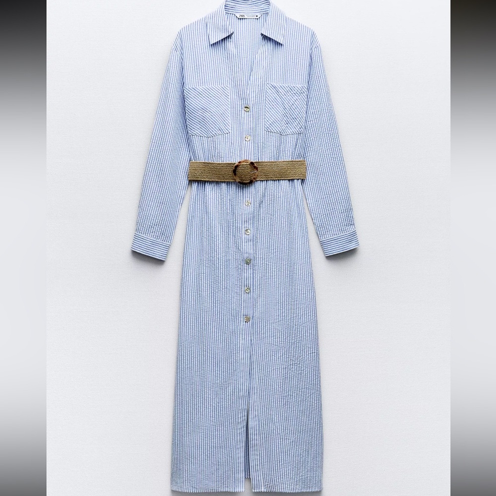 ZARA Striped Belted Shirt Dress